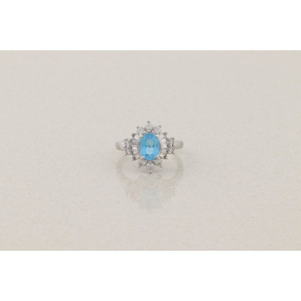 Sterling Silver Natural Blue Topaz and White Topaz Ring Ballerina Ring Size 7 - Picture 8 of 8